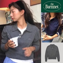 现货~韩国小众thebarnnet八奶羊毛针织衫女 休闲宽松刺绣长袖毛衣