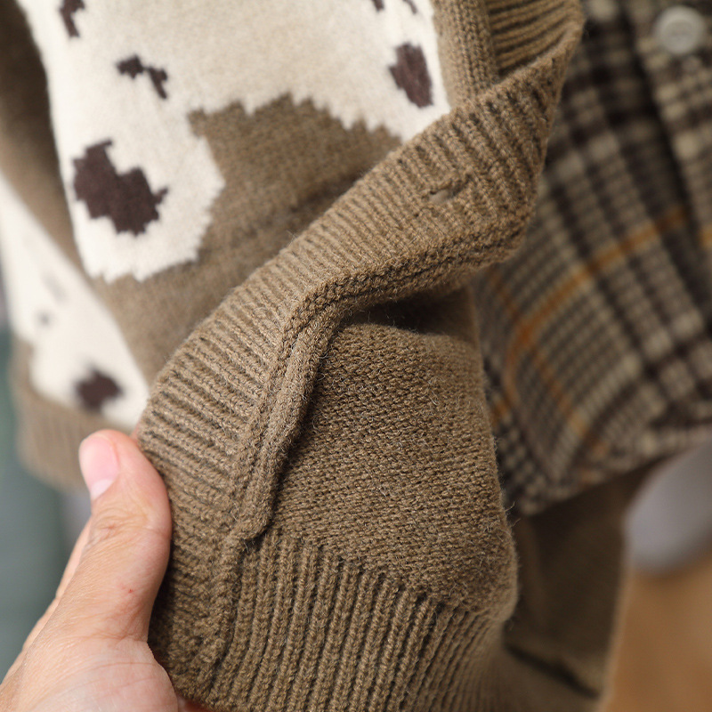 5857 Traje de cárdigan de oso para niños 2025 nuevo traje de primavera y otoño, camisa de manga larga para niños guapos, traje de tres piezas de otoño