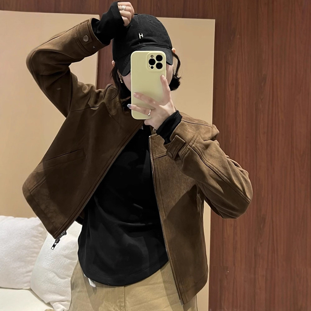 短款麂皮绒外套女春秋新款2025年流行爆款小个子时尚休闲夹克上衣