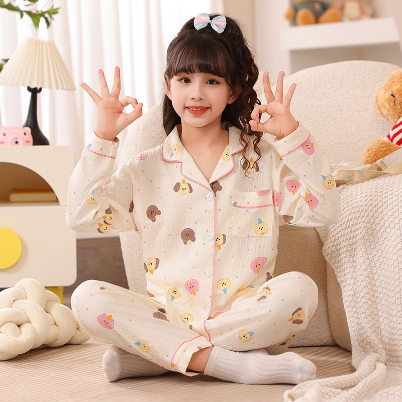 2024 otoño niños pijamas de mangas largas niñas lindas nubes set de algodón casual Cardigan ropa para el hogar al por mayor