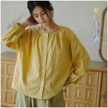 春季新款单品家居服全棉双层纱布韩版宽松纯色长袖长裤睡衣多色选