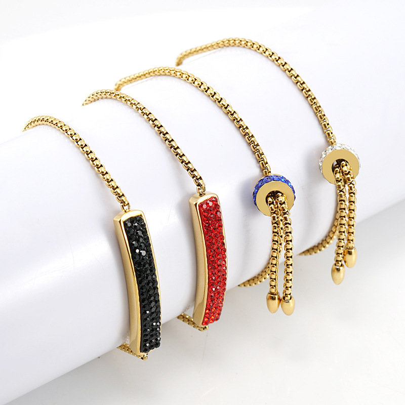 18K Gold Plated Plating Material 304 Stainless Steel Pendant Material Bracelets Classification 304 Stainless Steel Chain Material Simple Style Rectangle Titanium Steel Bracelets Rhinestone Plating Stainless Steel Bracelets
