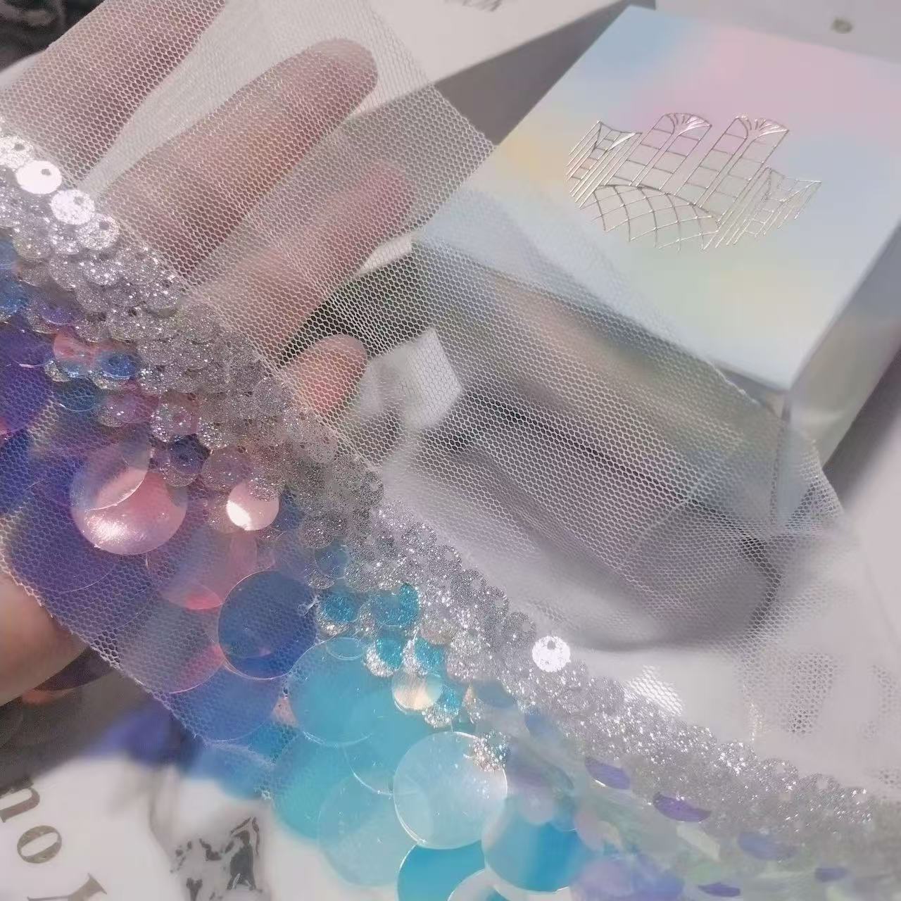 5cm 물고기 비늘 디스크 스팽글 메쉬 레이스 리본 DIY 의류 커튼 홈 공예 의류 액세서리