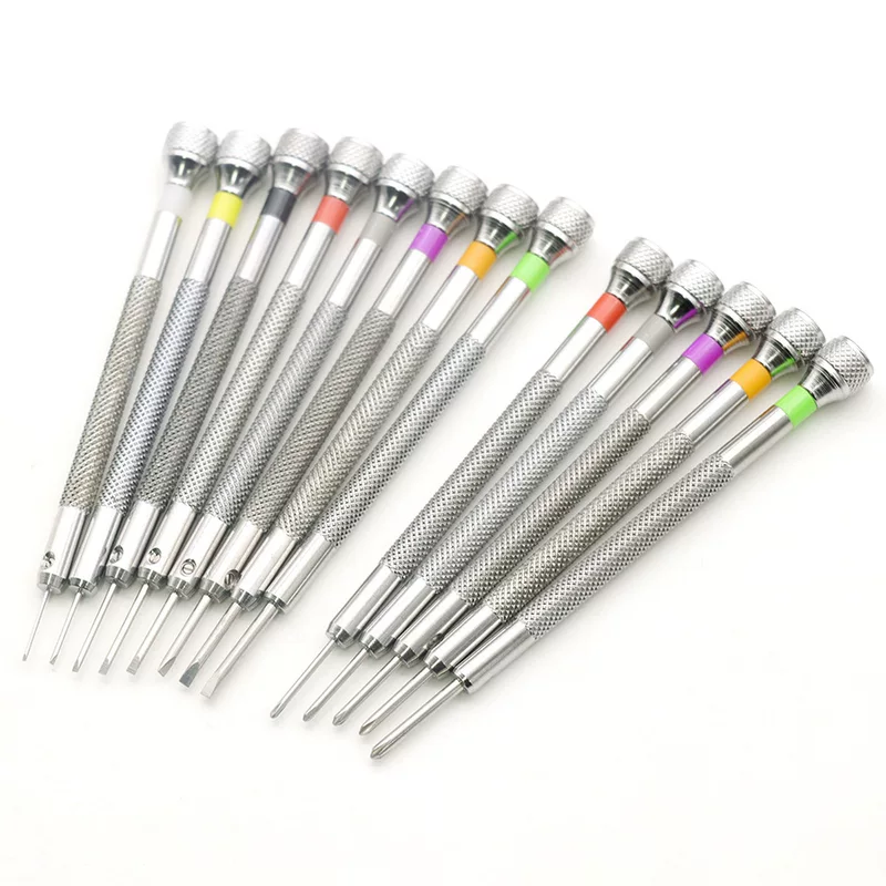Precision Magnetic Screwdriver Set, 12-Piece Color-Coded Tips, Round & Cross 0.6–2.0 mm