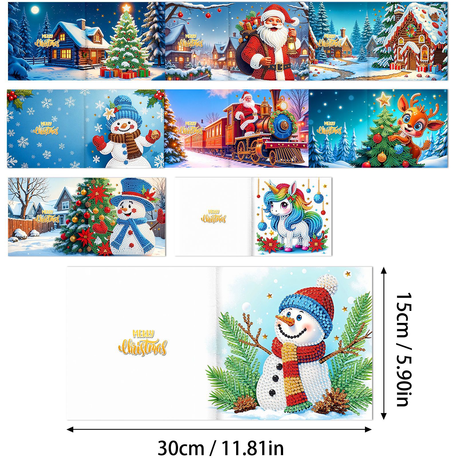 Explosiones transfronterizas de Navidad multiserie de tarjetas de felicitación puntuales hechas a mano 9 conjuntos de sobre de diamante 6 conjuntos de dibujos animados