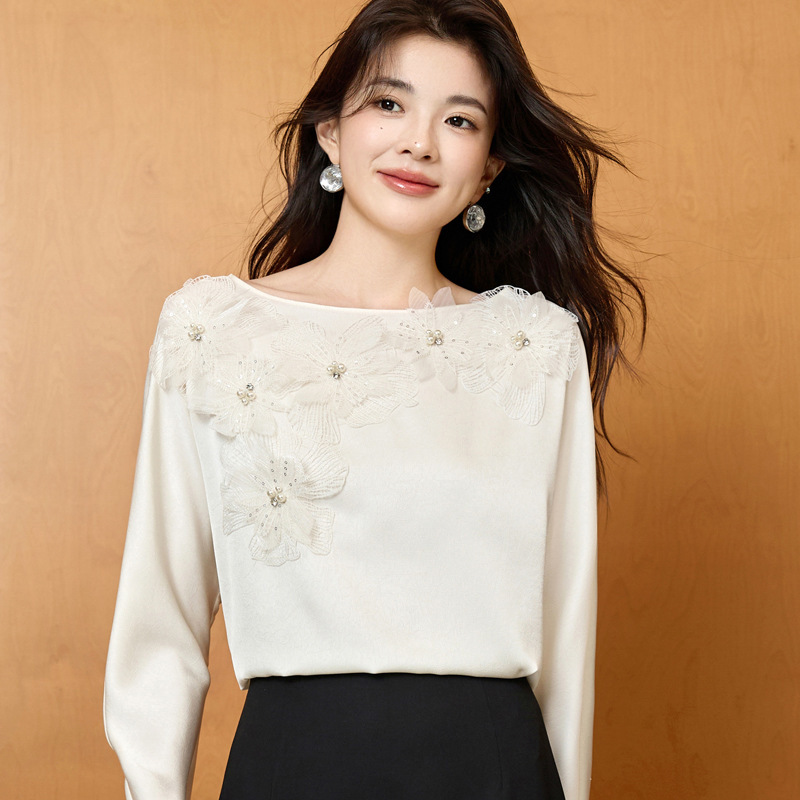2025秋季新款花瓣圆领显瘦上衣减龄小衫女长袖衬衫2680|undefined