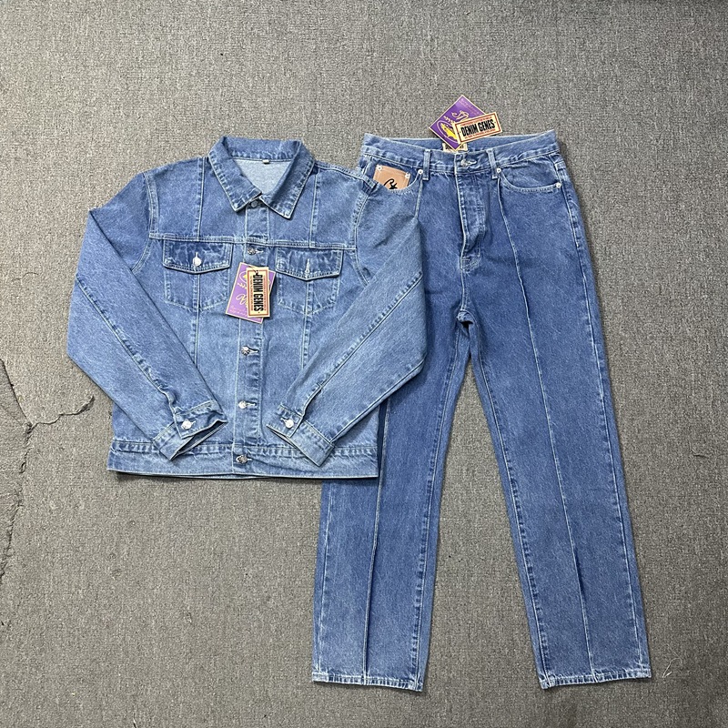 Corteiz Meichao Isla del Diablo traje casual High Street hombres y mujeres pareja de moda Denim chaqueta pantalones vaqueros