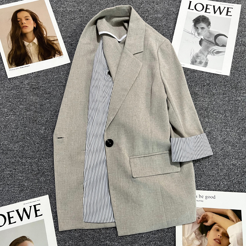 Beige Thin Blazer for Women 2025 Summer New Korean Style Casual Design Trendy Versatile Suit