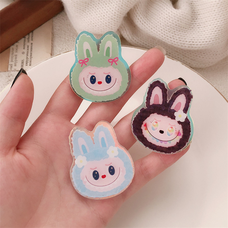 Círculos animados brillantes de color polvo brillante cara pequeña conejo clip de pelo nuevo clip de la chica lindos clip de pelo roto acabado clip de cabello