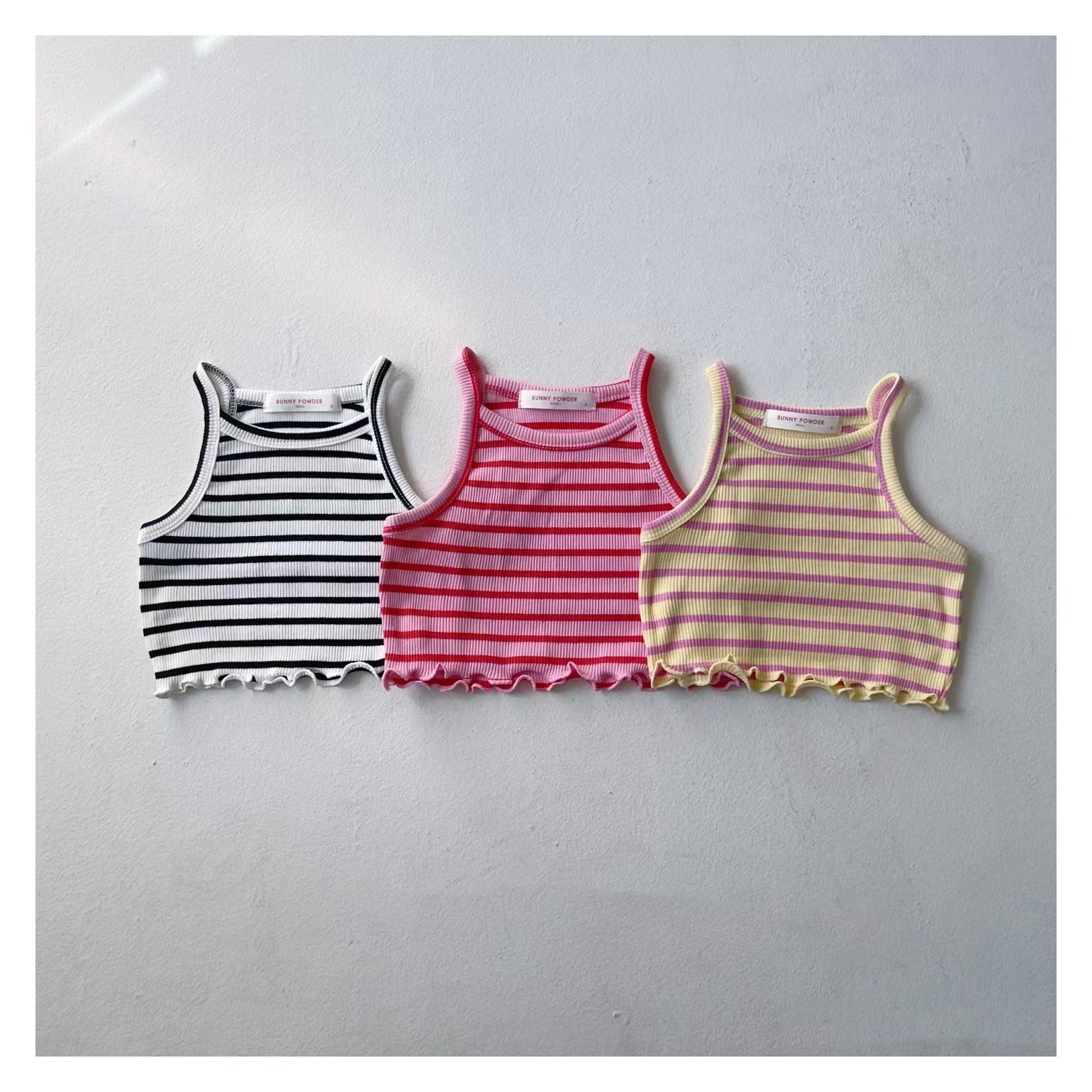 Summer 2024 Striped Camisole Top for Girls with Long Sleeve Straps, Colorful Ribbed Short Camisole for Big Girls