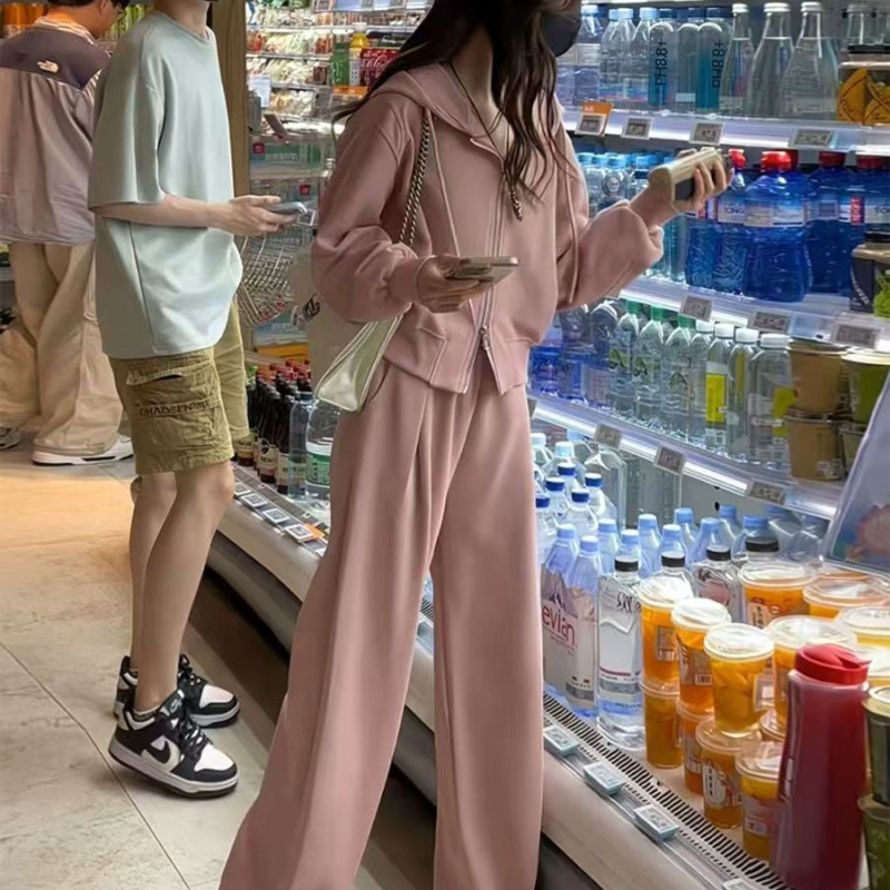 时尚运动服套装女2025年春秋季新款气质百搭连帽卫衣阔腿裤两件套|undefined