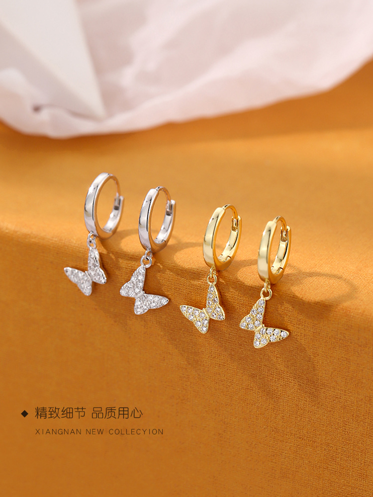 [Mu Xi] 925 Sterling Silver Butterfly Ear Buckle 2021 New Fashion Ear Ring Niche Ear Studs Summer Women's Earrings Earrings