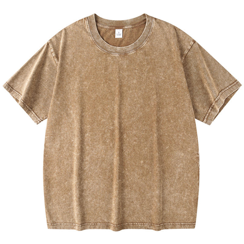 ¡Lavado y desgastado! 230g de algodón pesado de manga corta Camiseta de hombres y mujeres de todo fósforo de verano de color sólido simple camiseta suelta
