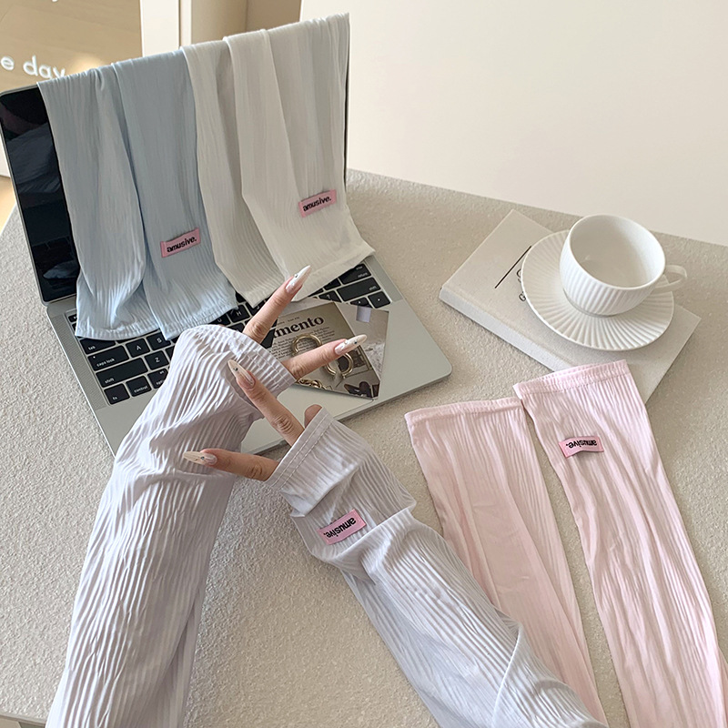 Funda de manga de hielo suelta y transpirable verano nuevo estilo arrugado todo fósforo color sólido parasol al aire libre protección UV funda de manga de brazo