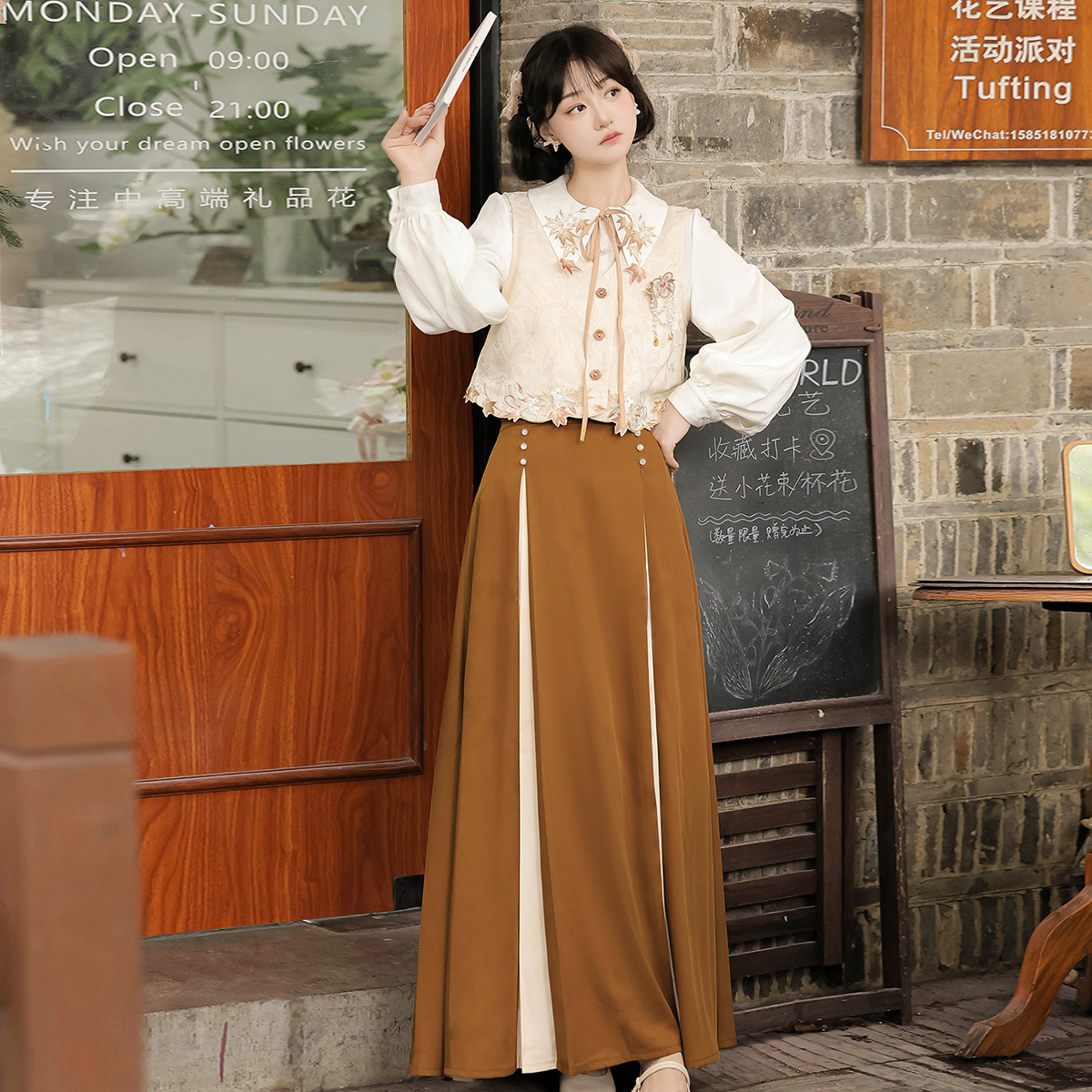 2026 Original Xiqiuhan Hanfu for Women, Chinese Style Improved Han Elements Vest, Shirt, and Skirt Set 9295