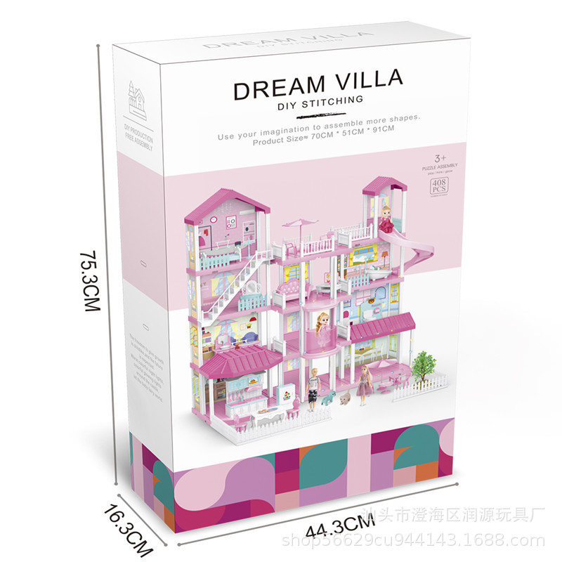 Los niños transfronterizos juegan casa princesa casa de juguete villa traje chica castillo DIY bloques de construcción simulación casa de muñecas