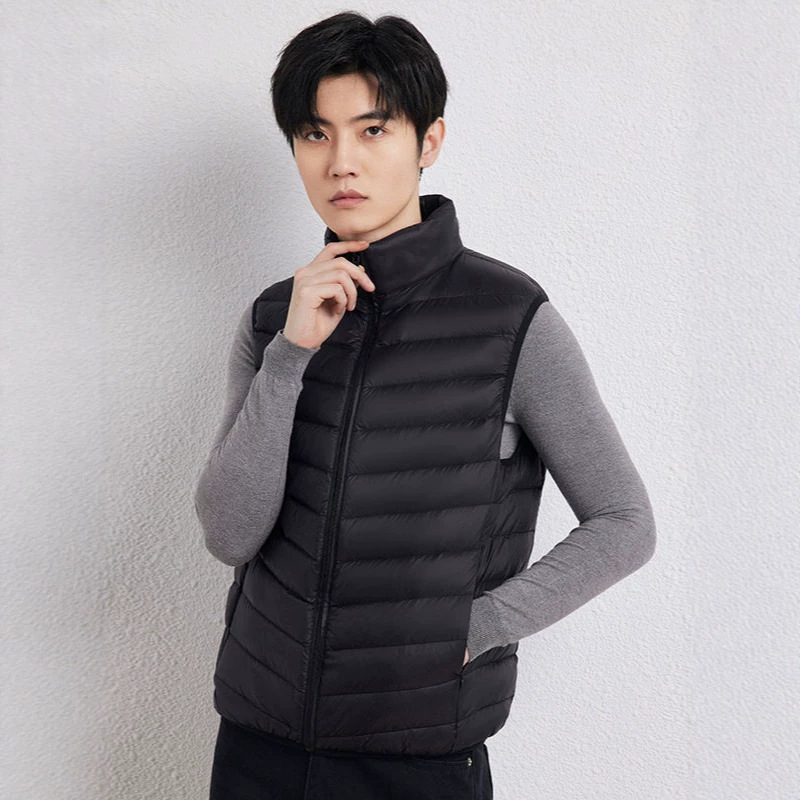 Lightweight down vest, thin down vest for men, stand-up collar, short casual down vest