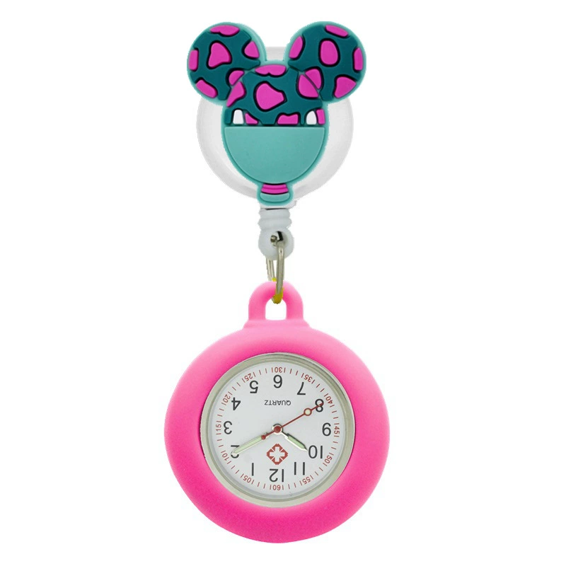 Cute cartoon mannequin head, nurse uniform, badge, pocket watch, silicone watch strap