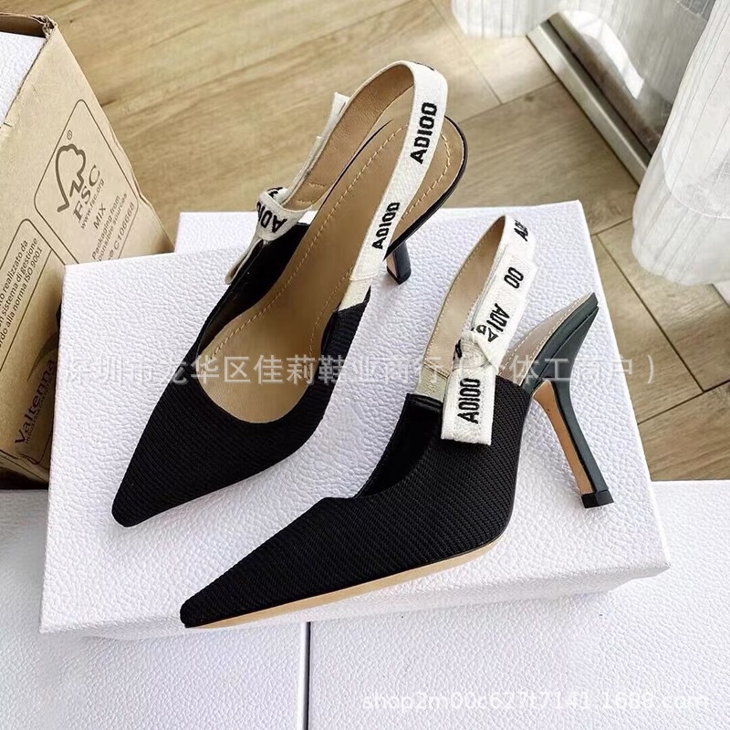 Cross-Border In-Stock 2025 New Model Embroidered Bowknot Kitten Heel High Heels with Pearl Stripes, Pointed Toe, Shallow Backless Sandals for Women Cross-Border In-Stock 2025 New Model Embroidered Bowknot Kitten Heel High Heels with Pearl Stripes, Pointed Toe, Shallow Backless Sandals for Women