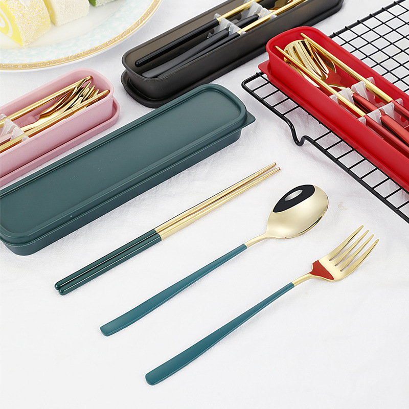 304 vajilla de acero inoxidable cuchara coreana tenedor palillos estudiante portátil conjunto de tres piezas traje creativo regalo puede ser logotipo personalizado
