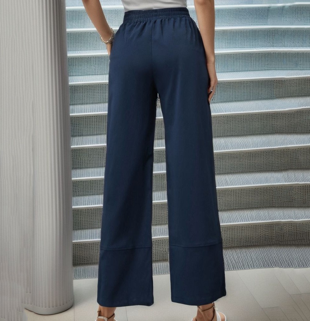 Pantaloni da donna larghi casuali di colore solido nuovi di autunno 2024 in poliestere nero_voghion.com