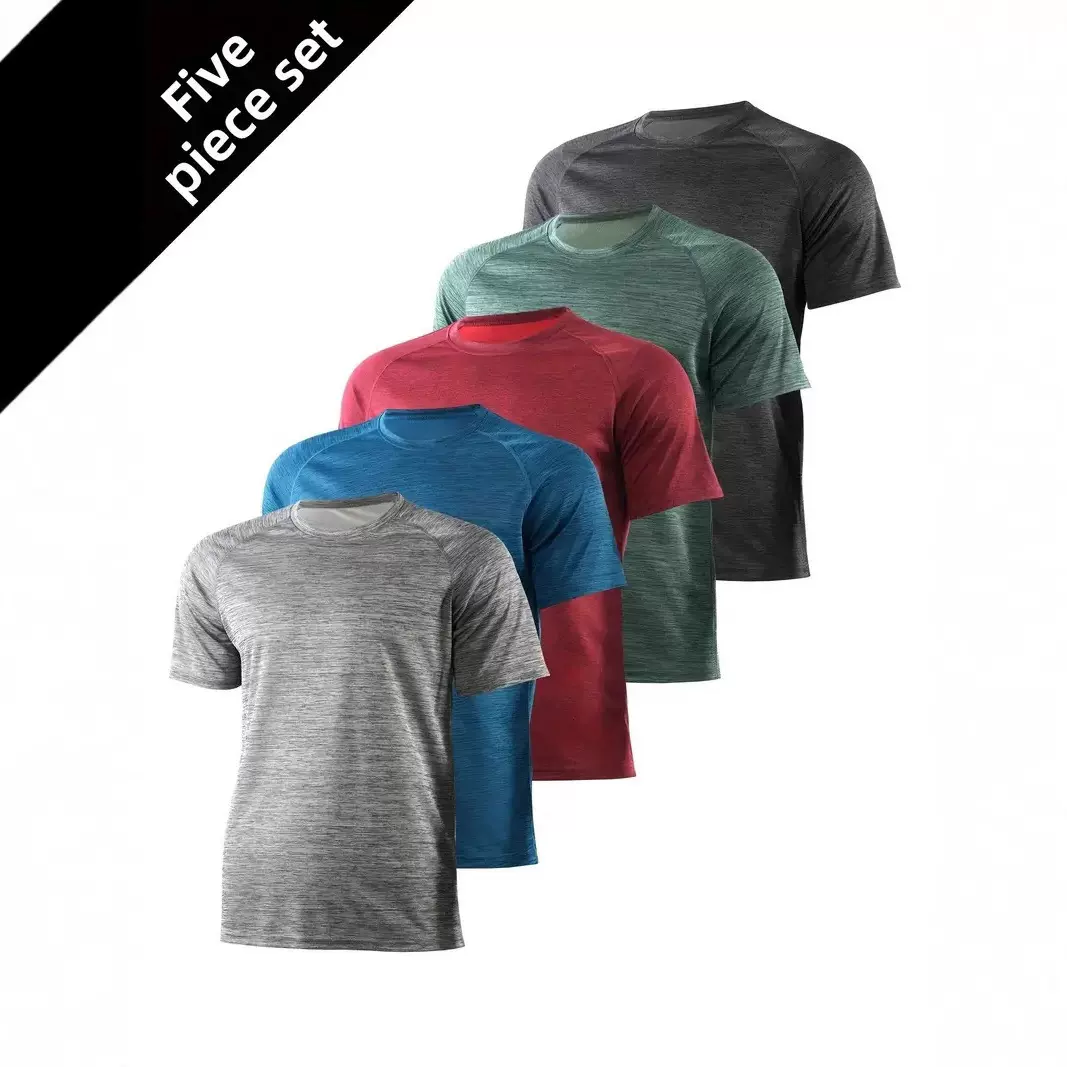 跨境夏季T恤男速干透气短袖夏季运动吸汗日常休闲冰丝感五件套