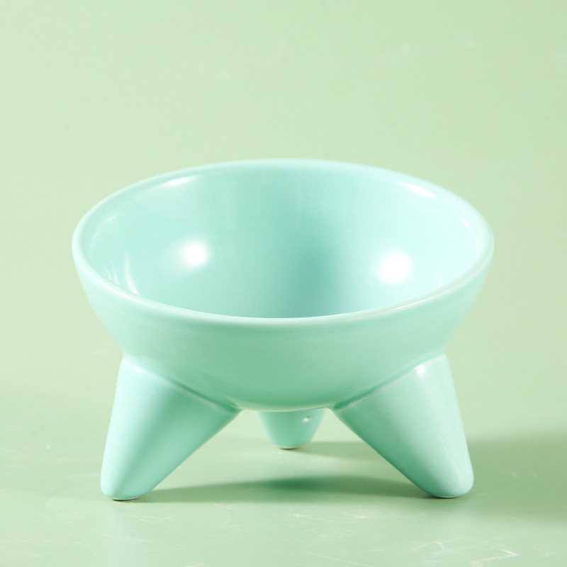 Tazón para gatos Tazón de comida para gatos de cerámica Pies altos, cuello oblicuo, barbilla anti-negra, tazón de arroz para gatos, anti-volcado, tazón de agua potable para perros al por mayor