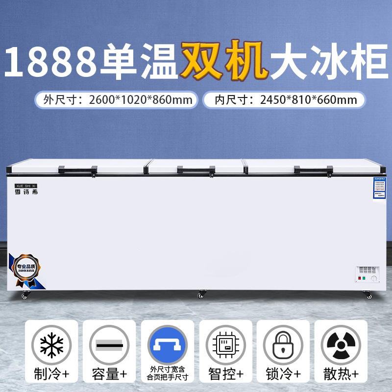 Congelador Xueshixi Congelador comercial horizontal de gran capacidad refrigerado Congelador grande de doble uso Refrigerador de temperatura simple y doble