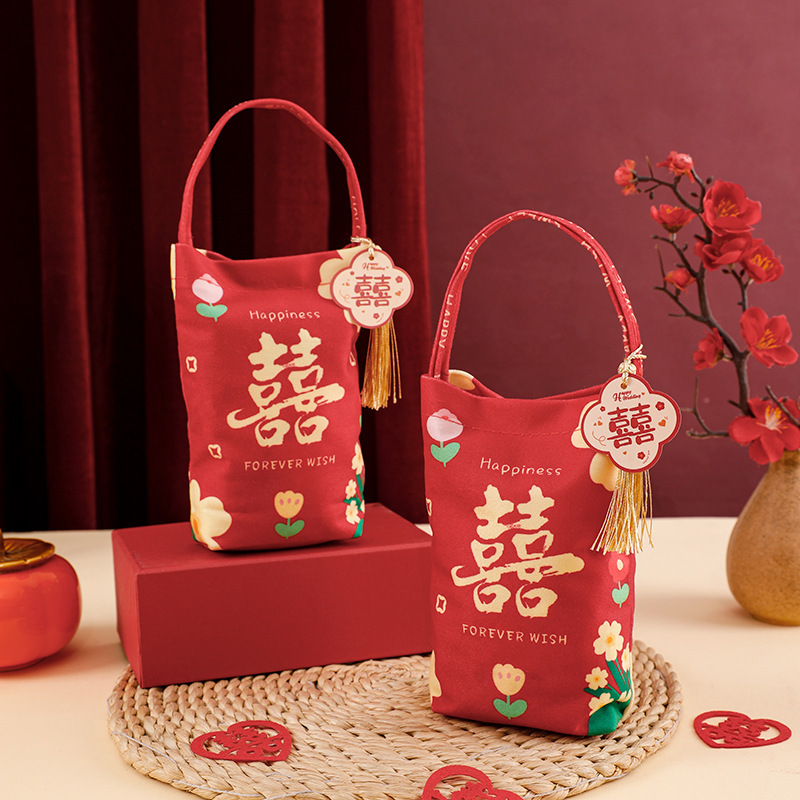 新型結婚喜糖袋中国式喜糖箱結婚式高級感お土産袋婚約無料折りたたみ喜糖袋|undefined