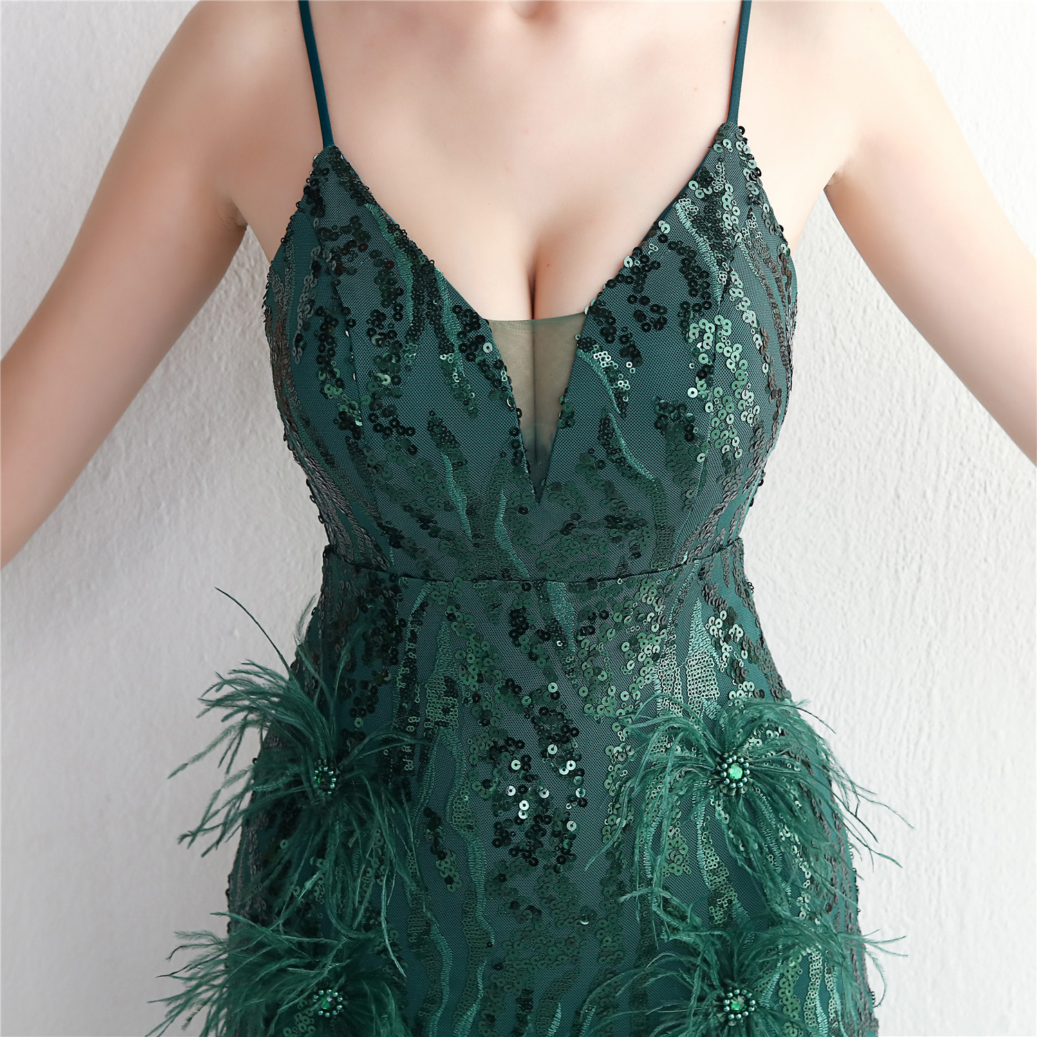 Floral Craft Beading Craft Imported Wool Dress Long Cocktail Slim Fit Evening Dress Elegant