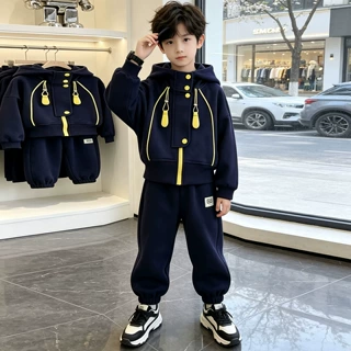 男童冬装加绒套装秋冬款2026新款运动男孩冬季加厚衣服中大儿童潮