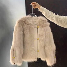 跨境外贸爆款韩版小香风仿狐狸毛皮草外套新款三粒扣时尚毛毛上衣