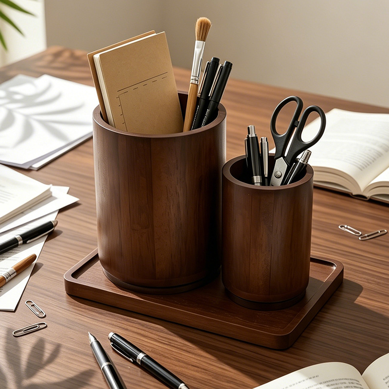 Desktop Household Kitchen Wooden Chopstick Holder Knife and Fork Storage Box Walnut Color Retro Style Bamboo Tableware Storage Bucket