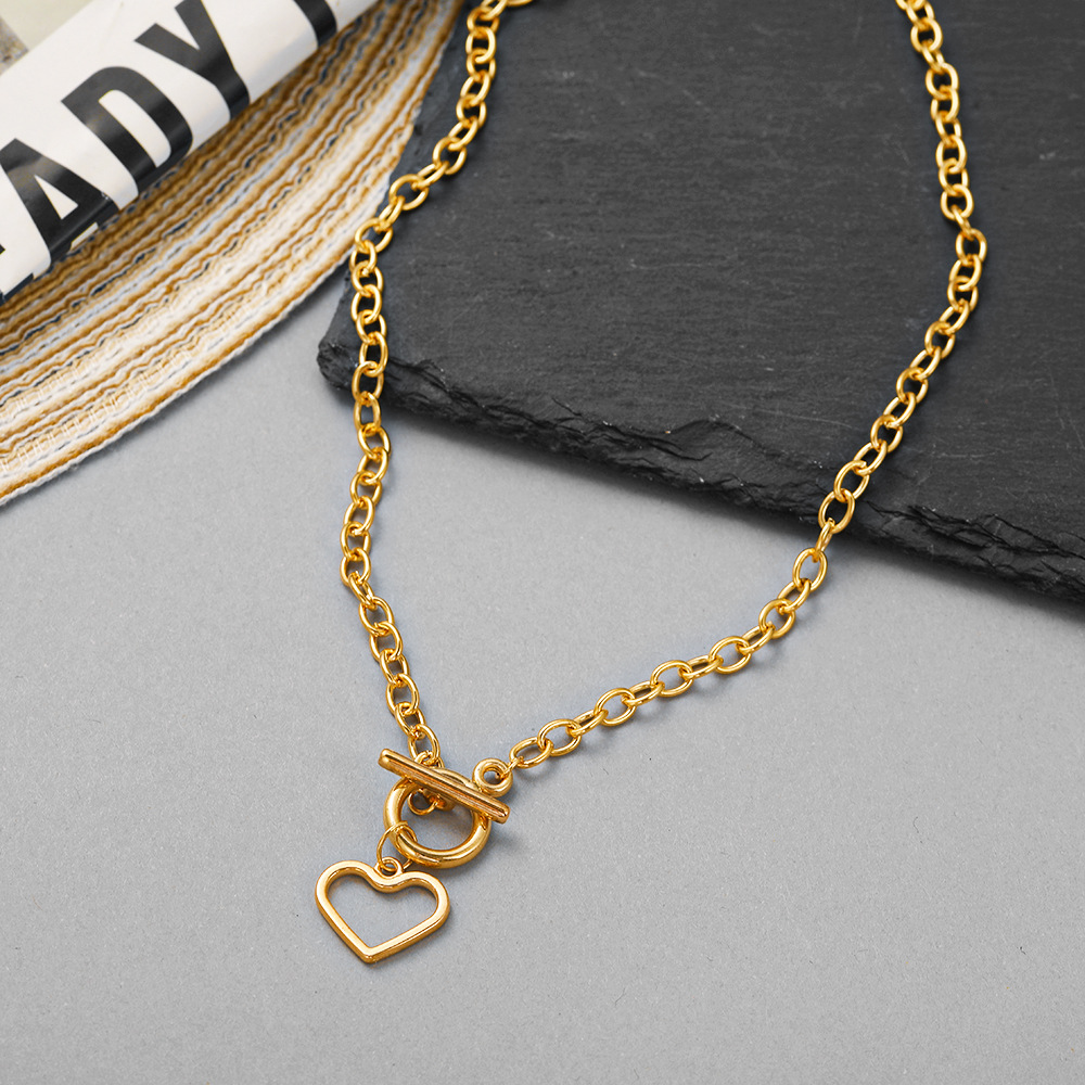 new heart pendent OT buckle alloy thick clavicle chain