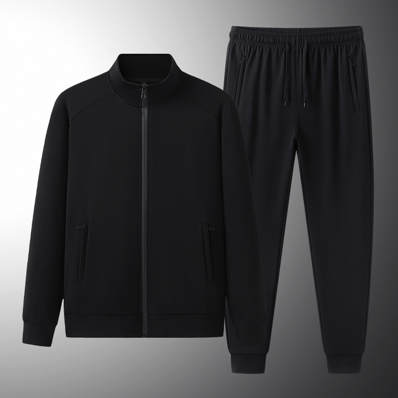 Cross-border hombre de cuello camiseta cardigan juego deportivo hombre primavera y otoño casual dos piezas de algodón suelto ropa de carrera grande