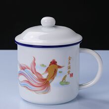 陶瓷马克杯大号家用办公水杯带盖子老式经典复古仿搪瓷杯茶缸钉制
