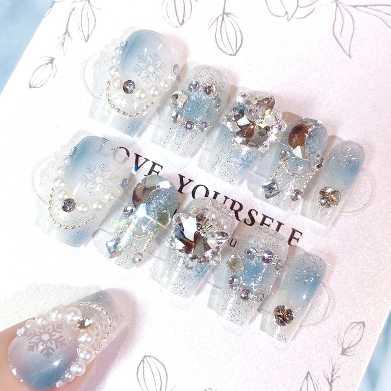 Christmas New Year snowflake diamond flash diamond nail patch nail patch removable nail piece wear manicure finished U16