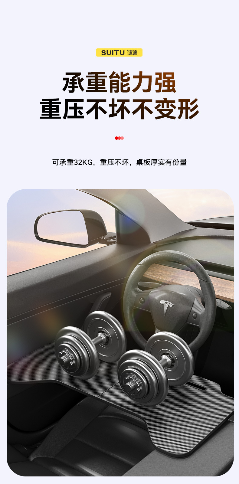 Car-Mounted Small Table Board for Tesla Model 3/Y, Foldable Dining Table, Computer Desk, Foldable for Eating in the Car