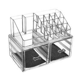 鹤成桌 两抽屉式亚克力透明化妆品收纳盒大号梳妆台塑料护肤整理