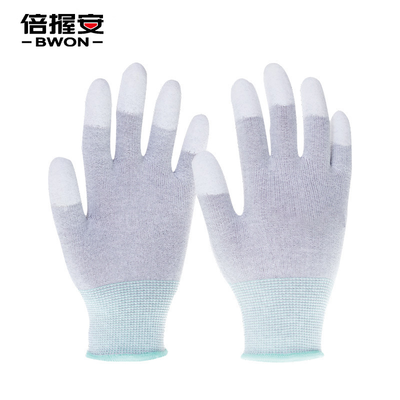 白PU涂掌手套无尘电子厂防静电涂层pu涂指碳纤维劳保批防割