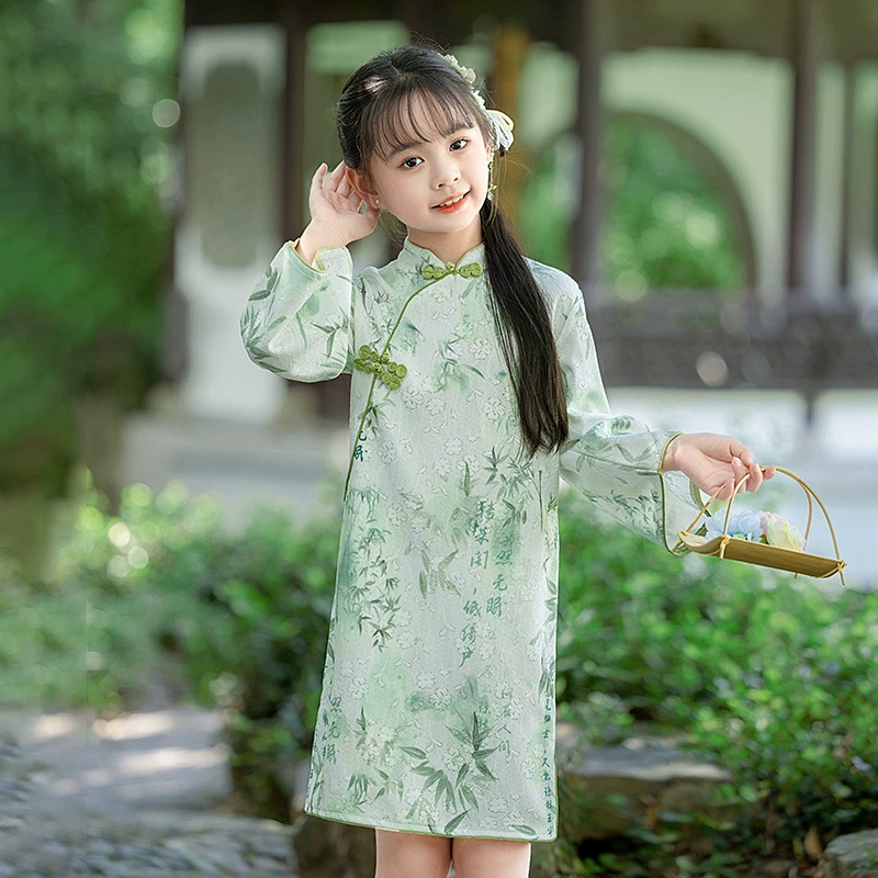 Детский осенний чхонсам, ретро бархатное этническое платье, Hanfu, этнический стиль