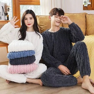 Jacquard Cotton Velvet suit Coral Velvet Pajamas Women's 2024 Autumn and Winter Thickened Outwear Loose Couples Home Clothes