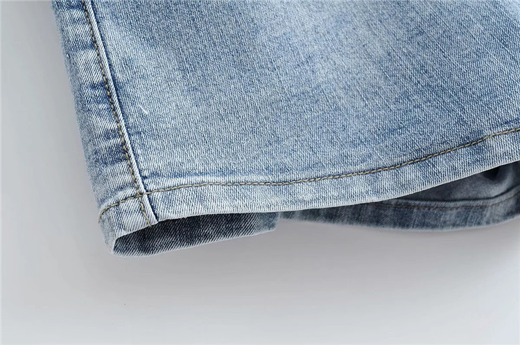 waist strap design stretch jeans shorts NSLD36438