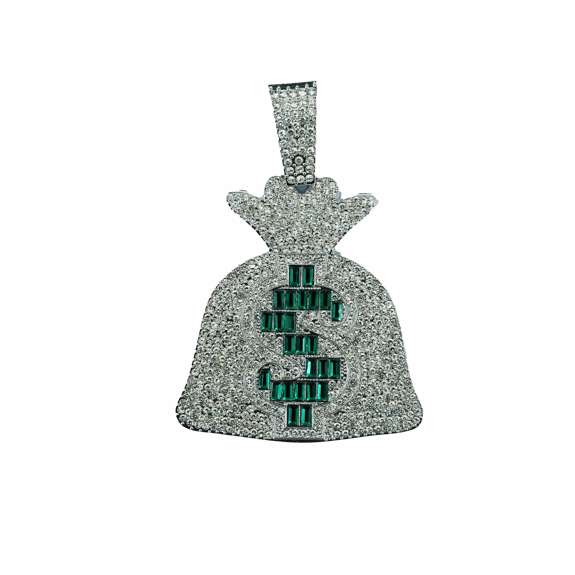 Collar con colgante de bolsa de dinero estilo hip-hop creativo europeo y americano, collar cubano unisex de doble capa con diamantes, personalizable. image 11