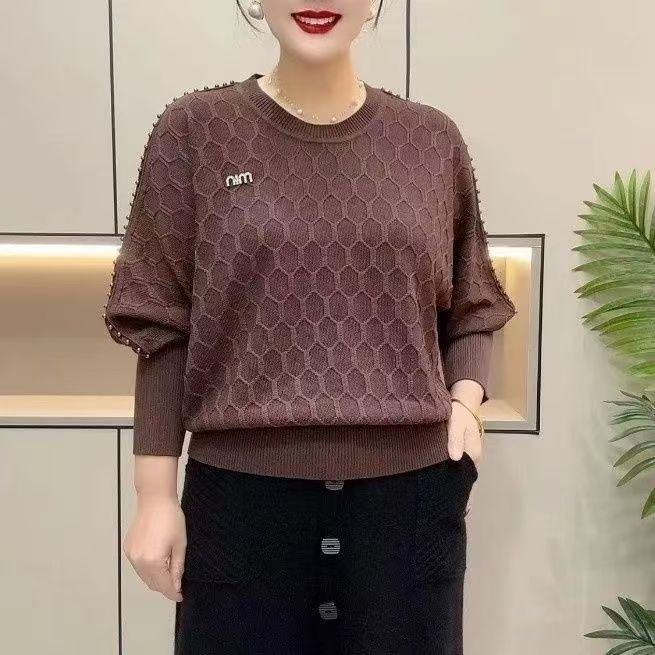 一件代发千绒纱原版，宽松舒适2025秋季新款时尚圆领长袖针织衫女|undefined