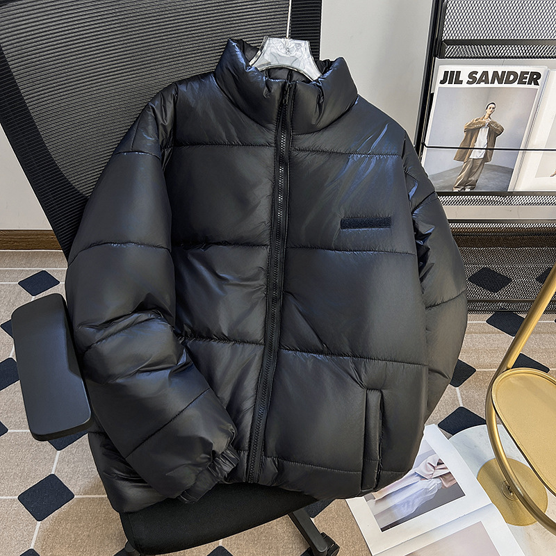 남성과 여성을위한 새로운 미국식 PU 가죽 다운 코튼 패딩 코트 겨울 두꺼운 따뜻한 코트 스탠드 칼라 빵 코트면 패딩 재킷