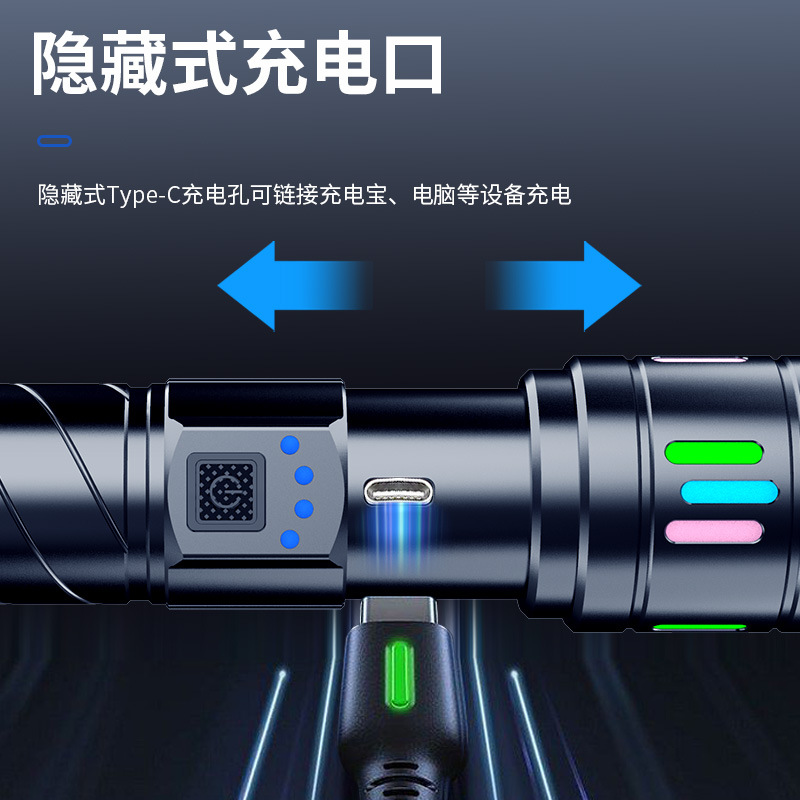 Nueva linterna colorida Linterna de luz fuerte de largo alcance con láser blanco Linterna de batería extraíble de aleación de aluminio