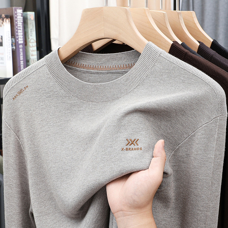 Men's Round Neck Knitwear Sweater Autumn and Winter Trendy Brand Long-Sleeved Inner Wear Men's Warm Fashion Casual Knitted Top for Men