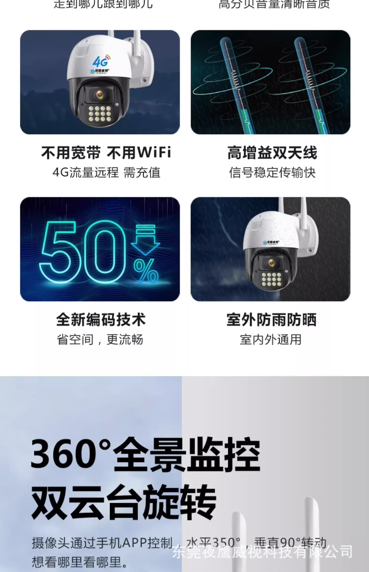 Indoor and outdoor camera, remote high resolution, smart phone remote control and monitoring, popular model, 4G network, 360-degree rotation, for home use.