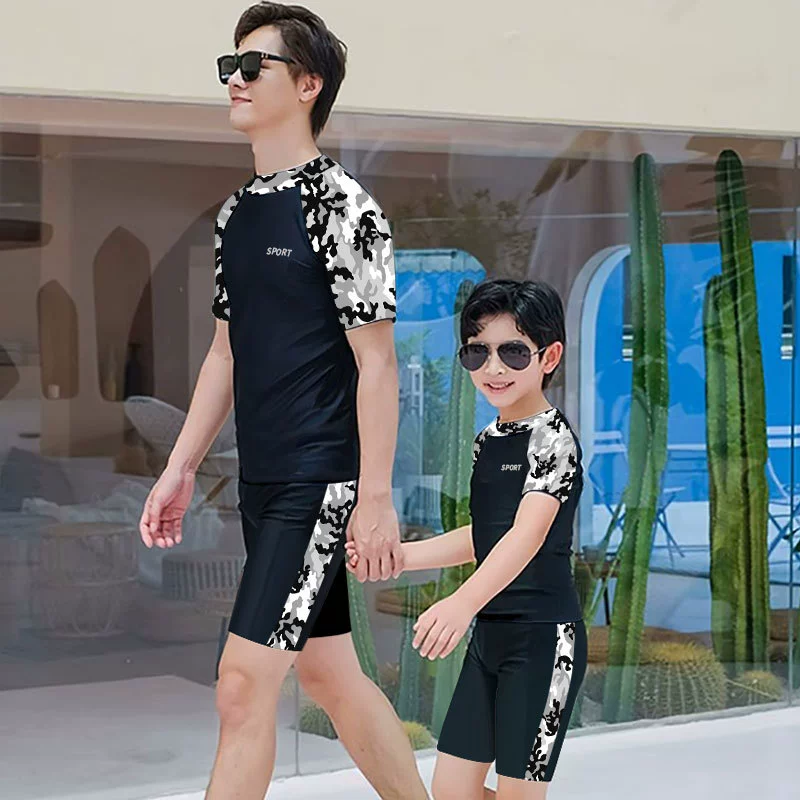 Новый купальник для отца и ребенка, детские спортивные плавки для мальчиков, купальник для серфинга, пляжный купальник